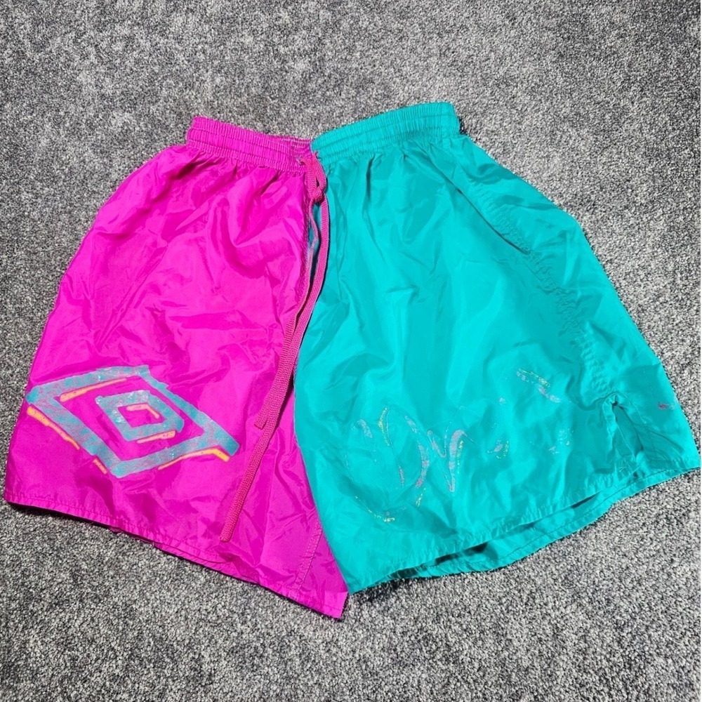 Umbro Vintage Shorts Adult M Pink Teal Split Colorblock 90s Soccer made in USA